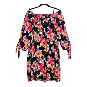 Love J Floral On Off Shoulder Mini Dress Size 3X Black w/ Pink